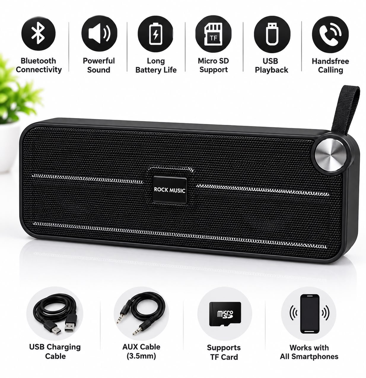 Portable Bluetooth Speaker | Wireless Music Speaker with USB & TF Card Support, Hands-Free Calling & Long Battery Life